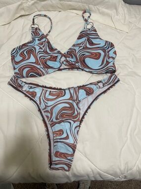 SHEIN Aqua and Brown Swirl Two-Piece Bikini